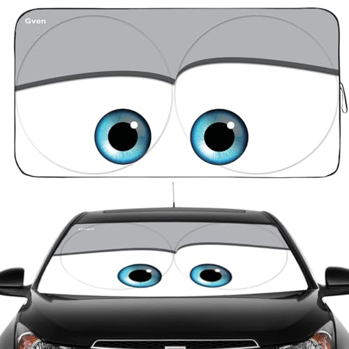 Gven Windshield Sun Shade Universal Fit for Car Window Sunshades Cover Automotive Interior Sun Protector Accessories for Compact& Midsize Sedan,Com& Subcompact SUV,Small Pickup,Wagon(Eyes-Grey, S)