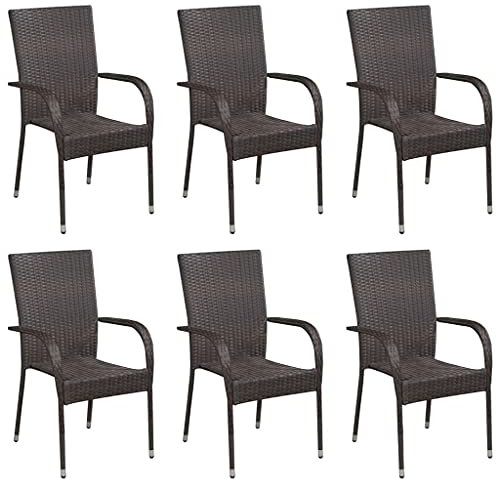 Youuihom Freizeitstuhl für draußen Stühle für den Rasen Bistro-Stuhl Stapelbare Gartenstühle 6 STK. Poly Rattan Braun Geeignet für Hinterhof, Rasen, Veranda, Poolseite, Balkon