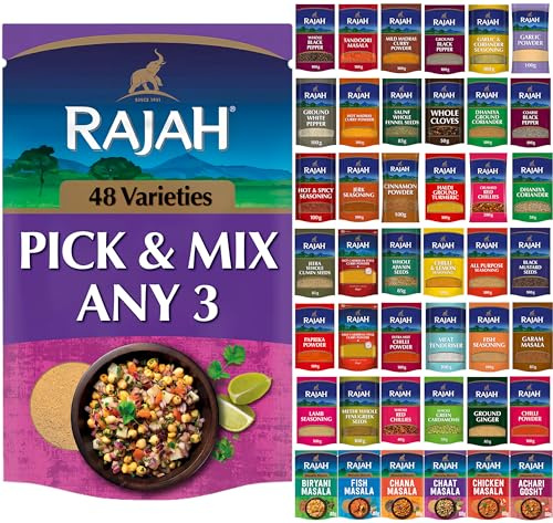 Rajah Spices Trio Pack - Select Any 3 Premium Spices Mix & Match - Choose From Ground Spices, Whole Spices, Masala Blends, Seasonings and Curry Powder