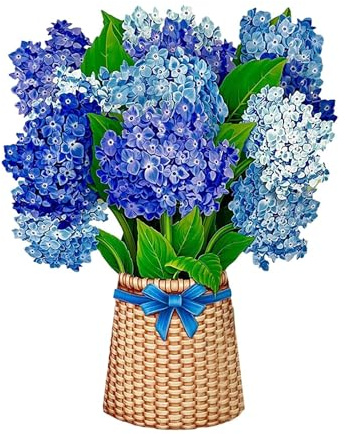 Carte pop-up en papier 3D avec bouquet de fleurs, carte d'anniversaire, carte de vœux avec carte pour femme, épouse, mère, fille (hortensia)