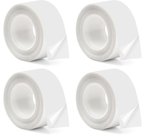 4 Rollen Etikettenband, 16mm x 4m, Selbstklebende, Thermo-Etikettenband Kompatibel L1/Q1/E1, Wasserfeste Etiketten Geeignet für Drucken Barcode, Name, Datum, Preis (Transparent)