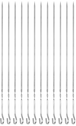 QUARKZMAN 12 Brochetas de Metal para Parrilla de 35cmx4.3mmx1.2mm de Acero Inoxidable Palos Planos con Mango de Anillo Reutilizables para Barbacoa Al Aire Libre