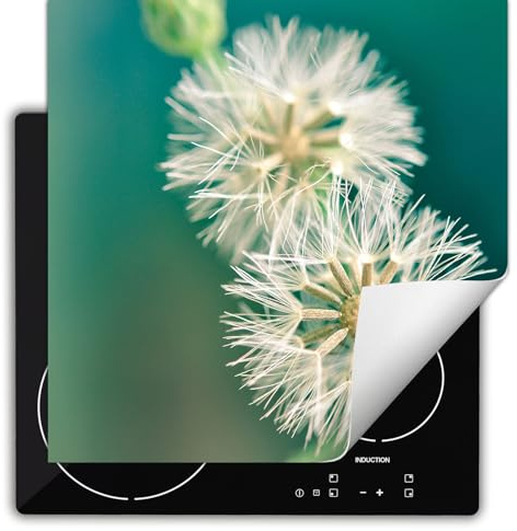 TMK ArtDeko Herdabdeckplatte 60x52 cm Einteilig Küche Herdabdeckung Induktionsfeld Ceranfeld Herdabdeckplatten Vinyl Matte Aufrollbar - Blumen Türkis