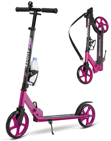 Megavotx Klappbarer Kinderroller mit 20 cm Rädern – Scooter für Kinder ab 6 Jahren und Erwachsene, Höhenverstellbarer Lenker, bis 100 kg belastbar – (Rosa)