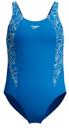 Speedo Girls Hyperboom Splice Muscleback Swimsuit | Swim Training |Chlorine Resistant | Quick Drying | Stretch Fabric | Comfort Fit Swimwear, Lagoon Blue/Celeste, 13-14