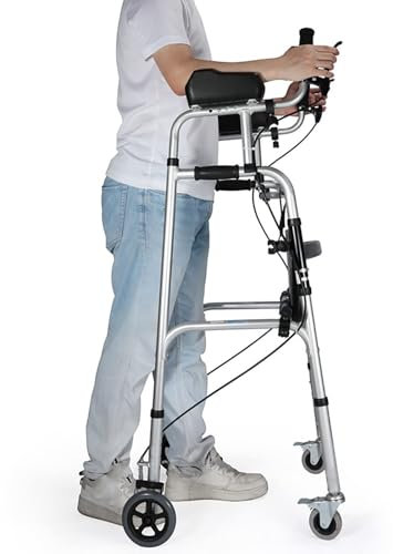 ENWYTE Rollator Pliant pour Seniors avec Appuie-Bras, Hauteur Réglable, Siège en Cuir et Freins, Aide à la Mobilité Robuste pour Adultes, Intérieur et Extérieur