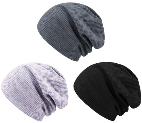 JSTHHTT 3 Stück Mütze Beanie Herren Winter-Long Slouch Wintermütze Haube Herren-Beanie Damen Sehr Weichem Fleecefutter, Beanie Mütze für Herren und Damen, Mütze Herren Beanie mit Fleece Innenfutter