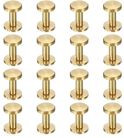 sourcing map 16 tornillos Chicago de latón de 16 mm de altura, cabeza plana, remaches de fijación para manualidades, cinturón y correa