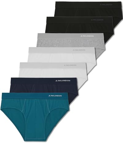 FM London Lot de 7 Slips pour Homme, Slip en Coton Essentiel sans Étiquette, Riche en Coton, sous-Vêtements Modernes pour Homme avec Ceinture Élastique Anti-Roulement