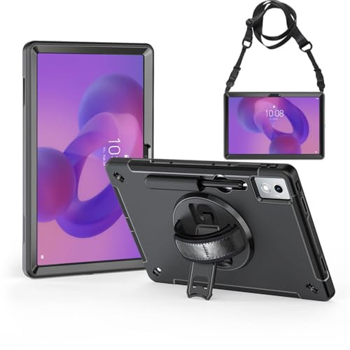 Junfire Hülle Robuste für Lenovo Idea Tab Pro (12,7 Zoll) 2025, Stoßfeste Schutzhülle mit Drehbarer Ständer, Handschlaufe, Schultergurt und Stifthalter kompatibel mit Modell TB373FU/TB375FC – Schwarz