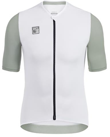 Santic Herren Radtrikot Kurzarm Tops Pro Rennrad Shirt Full Zipper UPF 50+ Fahrradtrikot mit Taschen, Weiss/opulenter Garten, XL