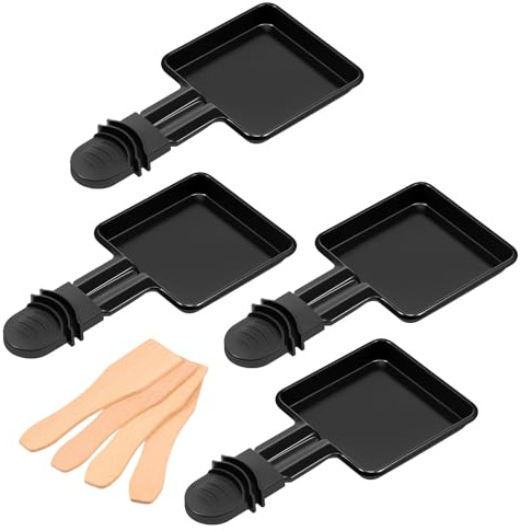 BAODBF 4 Stück Raclette Pfännchen Antihaft-Pfanne,Mini Pfanne Antihaftbeschichtet mit 4 Stück Kleine Schaufel,Ersatz Raclette Pfännchen für Käse,Gegrilltes Gemüse,Mini-Burger(A)