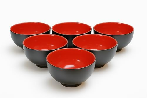 tea4chill 250ml Schale, Dessertschale, Müslischale, Schalen Set für 6 Personen, Ø 10,5cm in stilvoller Schwarz-Rot-Kombination