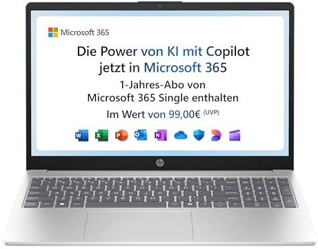 HP Laptop | 15,6 FHD Display | Intel N100 | 4 GB DDR4 RAM | 128 GB UFS | Intel UHD Graphics | Microsoft 365 Single (1 Jahr) enthalten | Windows 11 Home im S-Modus | QWERTZ | Natural Silver