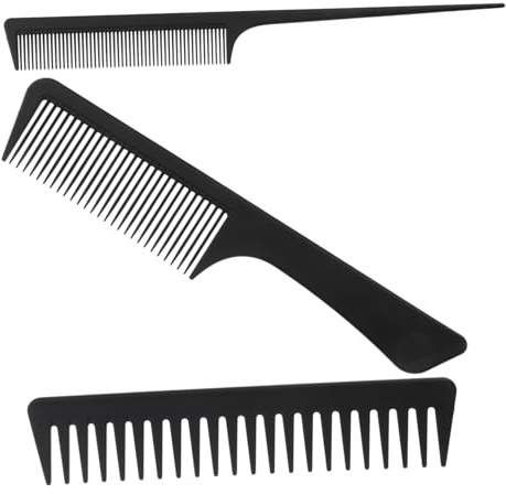 OFFIGAM Set di 3 Pettini in Fibra di Carbonio Nero Antistatici per Chioma Denti Stretti e Larghi, per Acconciature e Styling Professionale