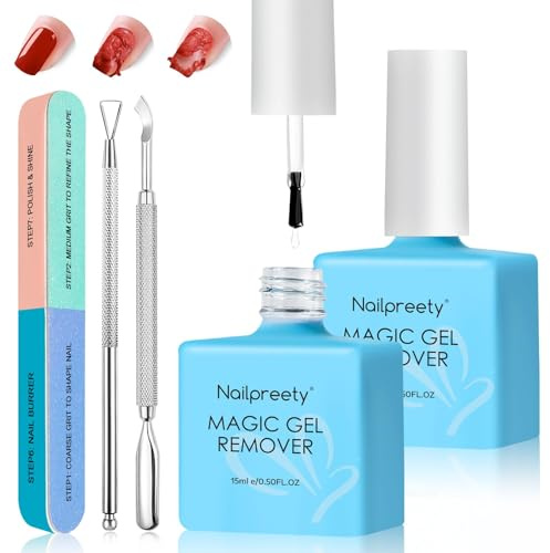 2 Pièces Dissolvant Vernis Semi Permanent, Rapide Enlever Facile Et De L'ongle En Gel En 3 à 5 Minutes, Outil Gel Nail Polish Remover, avec lime à ongles et grattoir pour vernis à ongles