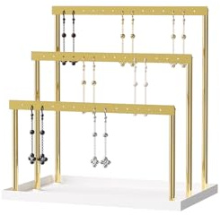 3-Etagen-Ohrring-Organizer-Halter-Ständer, Metall-Schmuckständer mit Ablage für Ohrring-Display, 3-Etagen-Metall-Ohrring-Aufbewahrungs-Turm-Regal mit 42 Löchern für Frauen, Mädchen, Heimgebrauch (Gold
