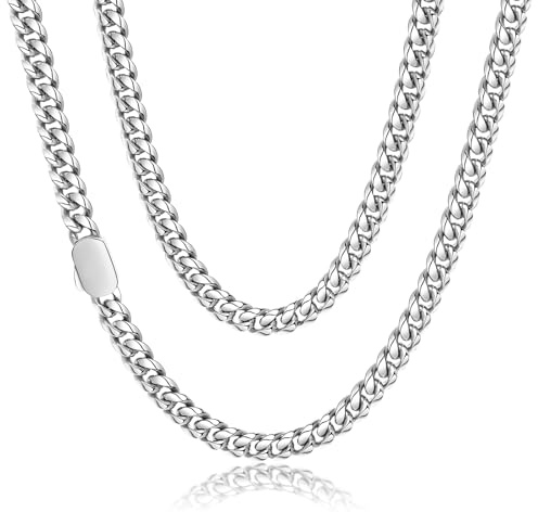 Joykee Cuban Link Kette für Herren Frauen Edelstahl Kubanische Kette Halskette silber Herren Kette Halsketten Miami Kandare Kette Halskette 6/8mm Kubanische Kette Hip Hop Schmuck 18/20/22Inc