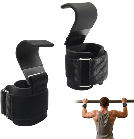 Zughilfen Krafttraining – Hochwertige Zughilfen aus Leder mit 8mm Neopren-Polsterung, Verstellbare Gewichthebergurte mit Haken für Bodybuilding, Krafttraining, Gewichtheben und Fitness