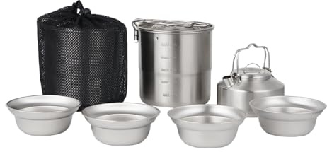 Sharplace Batterie de Cuisine de Camping, Ensemble de Cuisine, Acier Inoxydable 304, et Bols de Camping avec Bouilloire pour Accessoires de randonnée