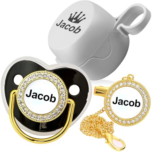 Personalisierte Baby Schnuller, Individuelle Schnullerkette mit Namen für Neugeborene Geschenk (Schwarz)