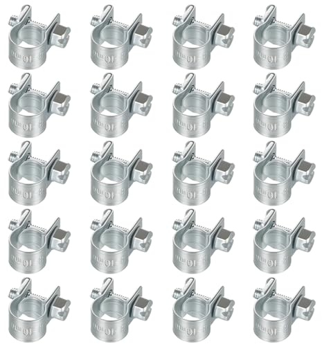 20 Pack Mini Hose Clamps 8-10mm Adjustable, Zinc-Plated Fuel Line Clamps for Exhaust Pipes, Gas Lines, Silicone Hoses & Cable Securing