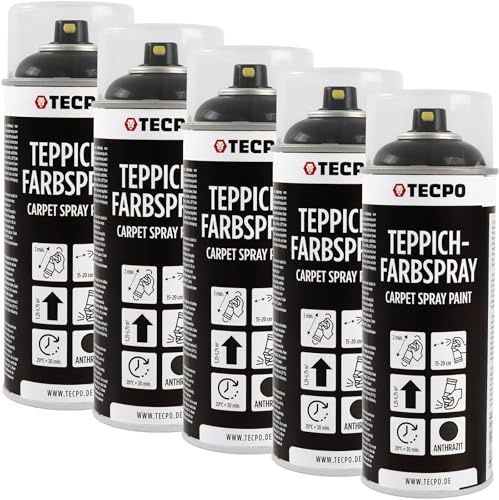 TECPO Spray de pintura para alfombras, 5 x 400 ml, color antracita, para alfombras, alfombrillas de coche, tejido de goma, plástico, tratamiento interior