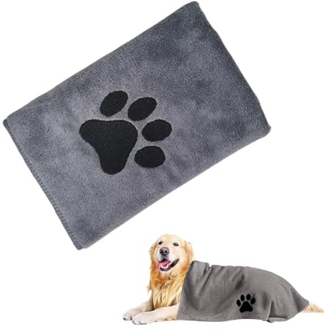 ZORVYN Toalla para Mascotas de Microfibra Extra Absorbente y de Secado Rápido para Perros, Gatos u Otras Mascotas (75x35cm) (Gris)