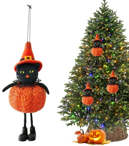 Davivian Halloween Baum Kürbis Deko | Halloween Kürbis Figur Anhänger - Geisterhaus Deko Für Garten Hof Fenster Vorgarten Schlafzimmer Wohnzimmer