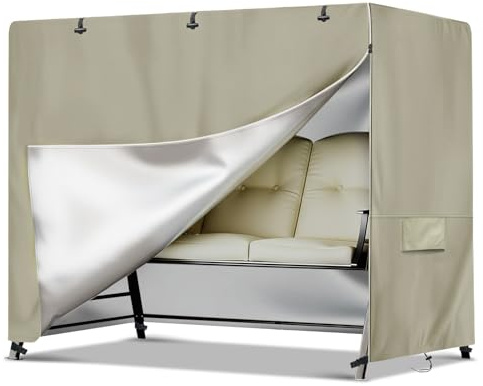 NEVERLAND Hollywoodschaukel Abdeckung 3 Sitzer - Wasserdicht Winterfest Winddicht UV-Beständiges Schwerlast 600D Oxford Gewebe Schutzhülle für Gartenschaukel, Schaukelbank 220x150x150cm, Beige