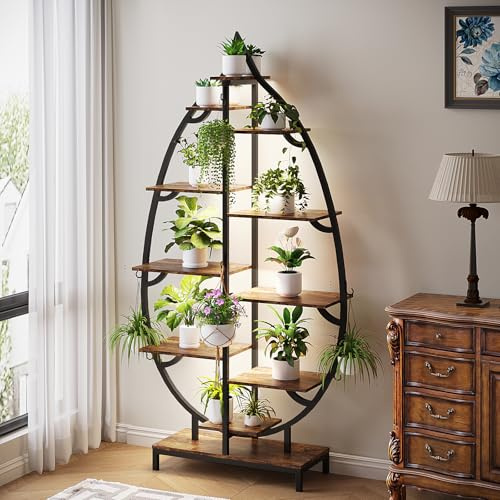 Bonnlo Indoor Plant Stand with Grow Lights, 10-Tiered Tall Plant Shelves with Hooks, 160CM, Leaf-Shaped Metal Flower Stand for Indoor, Corner, Patio, Living room