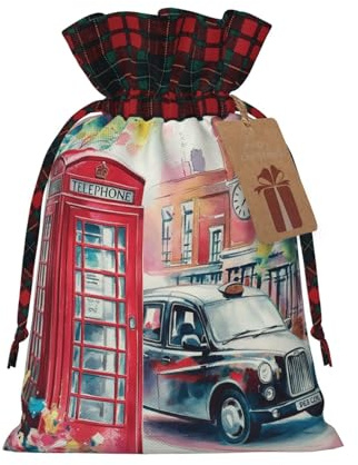 Christmas Bags Drawstring Candy Snack Bag Presents Wrap, Red Mailbox Pattern Print Holiday Sacks Treat Pouches