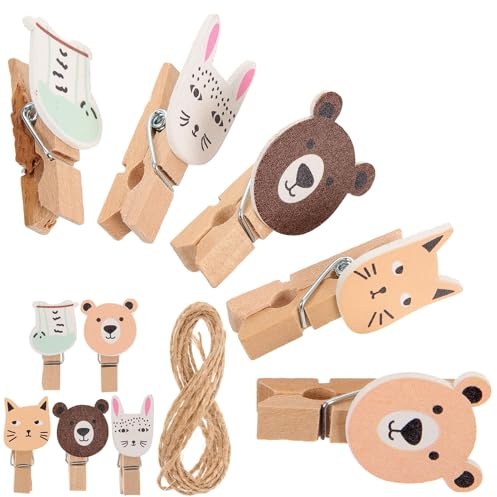 BAZEITFLOW 40 Piezas Pinzas de Madera para Fotos con Diseños de Animales Clips para Manualidades y Decoración de Pared Sujetadores Duraderos para Notas Tarjetas y Memorias Hogar y Eventos