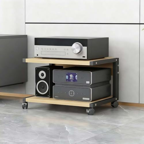 TAUIANE Mueble Multimedia De 2 Niveles, Estante para Consola De Videojuegos, EstanteríA Moderna para Audio Y VíDeo, con Ruedas, Estantes De Madera, para SalóN O Sala De Juegos,002,50x40x35cm