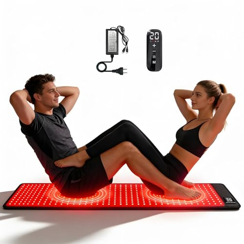 Warmforwel Esterilla de Luz Roja e Infrarroja – 660nm & 850nm LED Pad, 300–1290 LEDs, 3 Niveles de Luz, 8 Modos de Masaje, 20 Intensidades, Temporizador, Mando – Para Espalda, Cintura (180x80CM)
