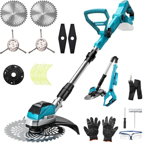 Desbrozadora Bateria Electrica Compatible con Makita 18V (sin batería) | Recortadora de Cortabordes Bateria 4 Tipos de Cuchillas Mango Tubo Ajustables CortacéSped InaláMbrica para Césped y Jardín