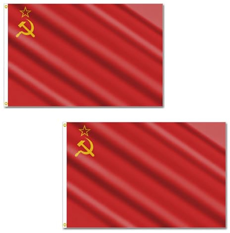 2 bandiere dell'Unione Sovietica URSS 1,5 x 0,9 m con occhielli in ottone – Bandiera in poliestere per eventi a tema, display storico, stanza, bar e giardino