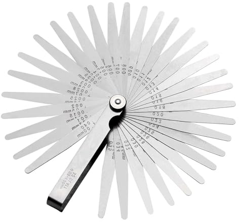 Set di spessimetri con 32 fogli (0,02-1,0 mm), indicatore metrico e pollici di precisione in acciaio al manganese, indicatore in acciaio inossidabile per allentamento valvole, candele, stampanti 3