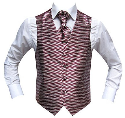 MMUGA Hochzeitwesten Set mit Plastron Wellenmuster Bordeaux 64