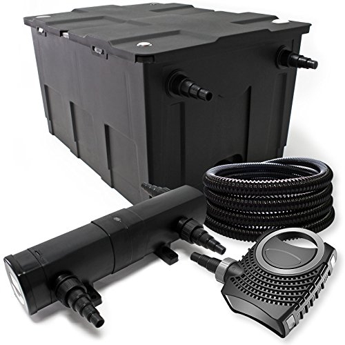 Wiltec Komplettset: CBF-550 Teichfilter bis 60000 L Teichfilteranlage als Durchlauffilter, NEO10000 SuperECO Teichpumpe 10000l/h 80W, CUV-224 Teichklärer UVC Klärer mit 24W, 25m Teichschlauch 25 mm