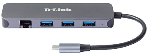 D-Link DUB-2334 5-in-1 USB-C Hub mit Power Delivery (PD 60W, Gigabit Ethernet, 3 USB 3.0 Ports, for PC, MacBook Pro, MacBook Air, iPad Pro, Chromebook, Surface Pro u.w.)