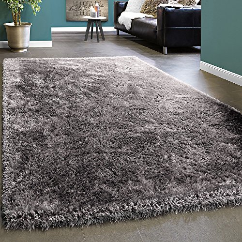 Paco Home Alfombra Shaggy Elegante De Pelo Largo Monocolor Mullida Brillante En Gris Claro, tamaño:120x170 cm