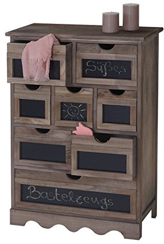 Mendler Kommode Ermelo, Schubladenschrank mit Tafel, Shabby-Look Vintage MVG-Zertifiziert 87x60x30cm - braun
