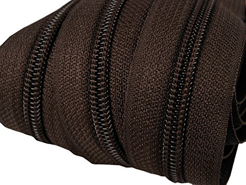 6 m endlos Reißverschluss 5 mm Laufschiene + 15 Zipper Meterware teilbar Farbwahl (dunkelbraun)