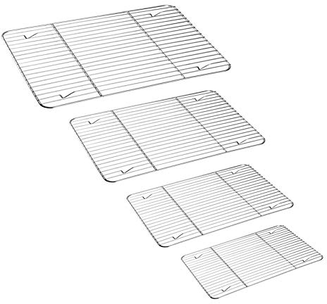 Grill Rack Set of 4, Stainless Steel Wire Rack for Roasting, Baking, Grilling, Cooling, Rust Free & Oven Safe, Various Size & Multi-Purpose, Dishwasher Safe