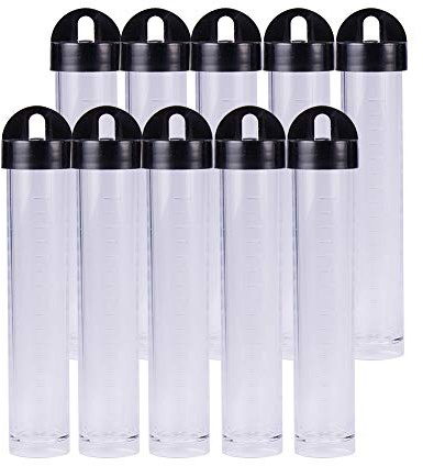 BENECREAT 30PCS 25ml Clear Plastic Tube Lab Bead Containers Test Tube Vial Sample Container with Scale and Black Screw-Top Lids