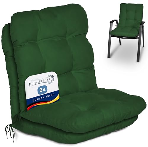 Beautissu Coussin Exterieur Jardin Flair NL – Set de 2 Coussins Chaise Jardin pour Chaise, Fauteuil ou transat de Jardin, terrasse ou Balcon - 100x50x8cm - Dossier Standard – Vert foncé