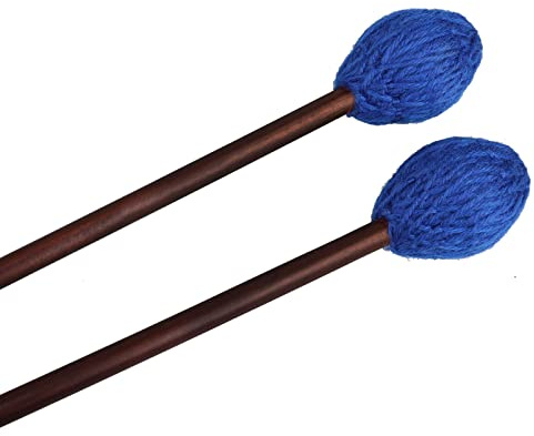 Mr.Power Marimba Mallets Wood Handle Yarn Head with Maple Handle, Bass Percussion instruments Sticks (Soft Yarn Head, Blue)
