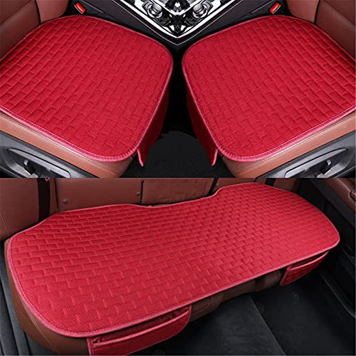 Auto Sitzauflage 3er Set, Leinen Sitzkissen rutschfest und Atmungsaktiv, Universal Sitzauflagen für Auto Vordersitzbezüge und Rücksitzbezüge (rot,2+1 Sitzbezüge vorne und hinten)