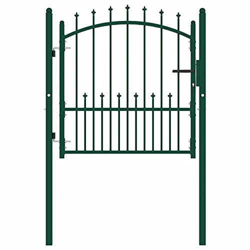 Tidyard Puerta de Jardín con Picos Cancela Barrera Verja Puerta para Valla Patio Entrada Exterior con Cerradura Manija y Llave Robusta Duradera Acero Verde 100x100 cm